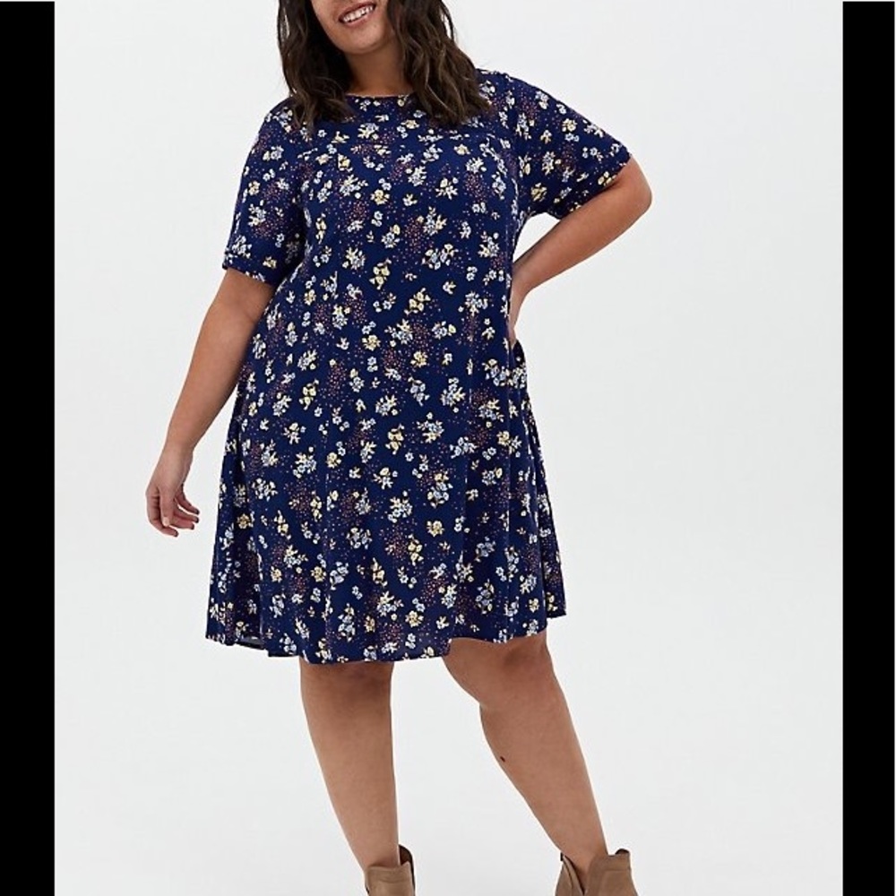 Torrid Blue Leopard Floral Print Trapeze Dress